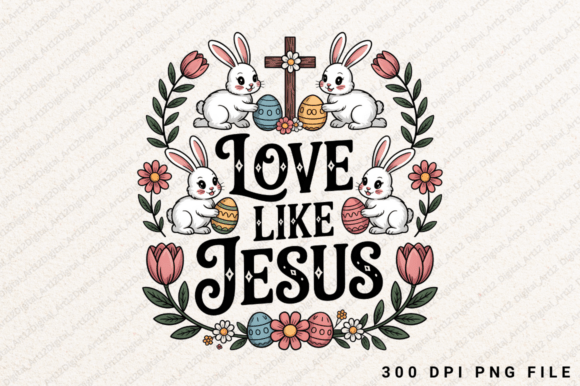 Christian Easter Jesus Bunny Floral PNG for T-Shirt Designs