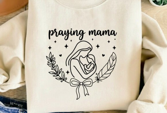 Praying Mama Christian Mother Line Art for T-Shirt Designs and Graphics